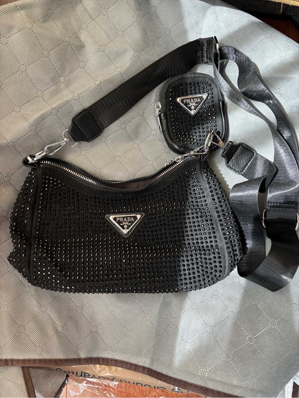 Black Studded Shoulder Bag with Mini Pouch
